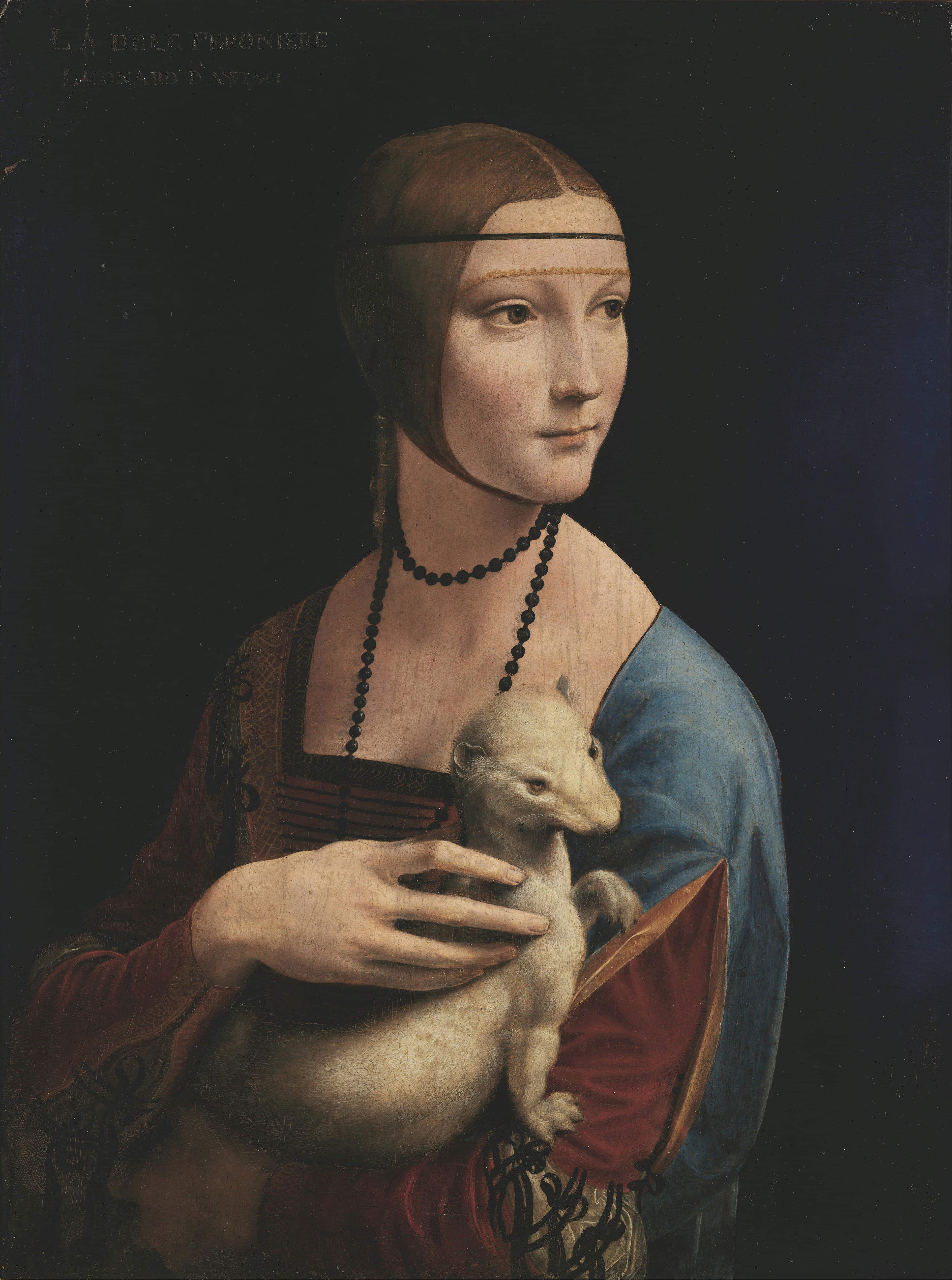 Leonardo da Vinci — Lady with an Ermine, a young woman holding a white ermine