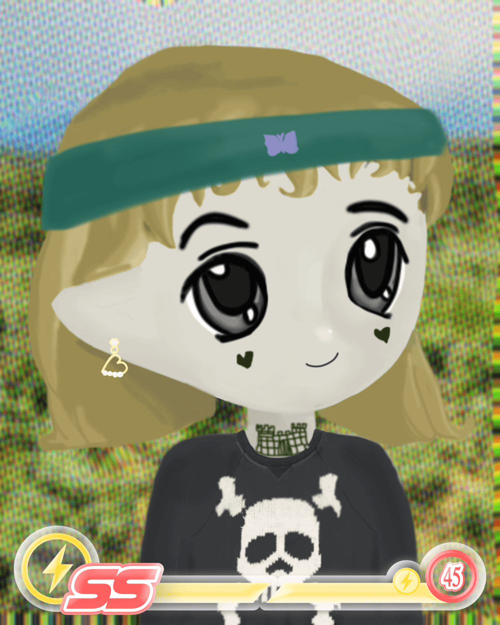 Milady card with a green visor and skull sweater